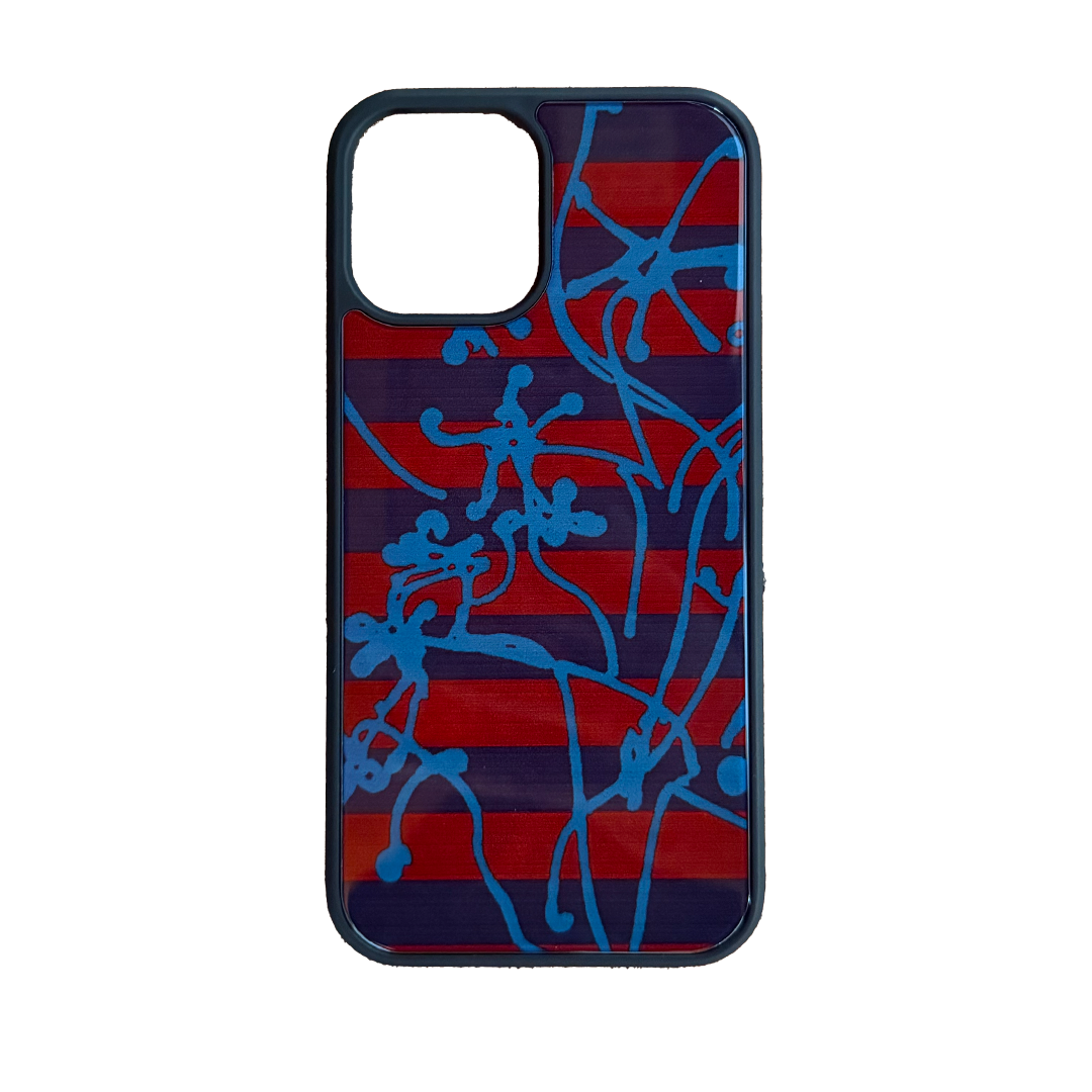Red and purple striped illustrated phone case